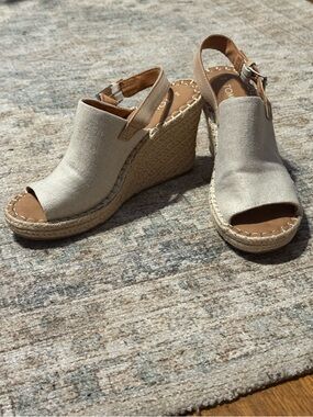 TOM’S Canvas Espadrille Wedge Sandals - Beige
